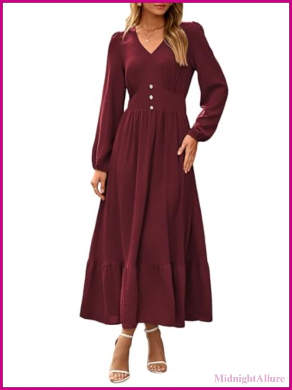 Dokotoo Womens Maxi Dress Long Sleeve V Neck A-Line Tiered Flowy - Casual